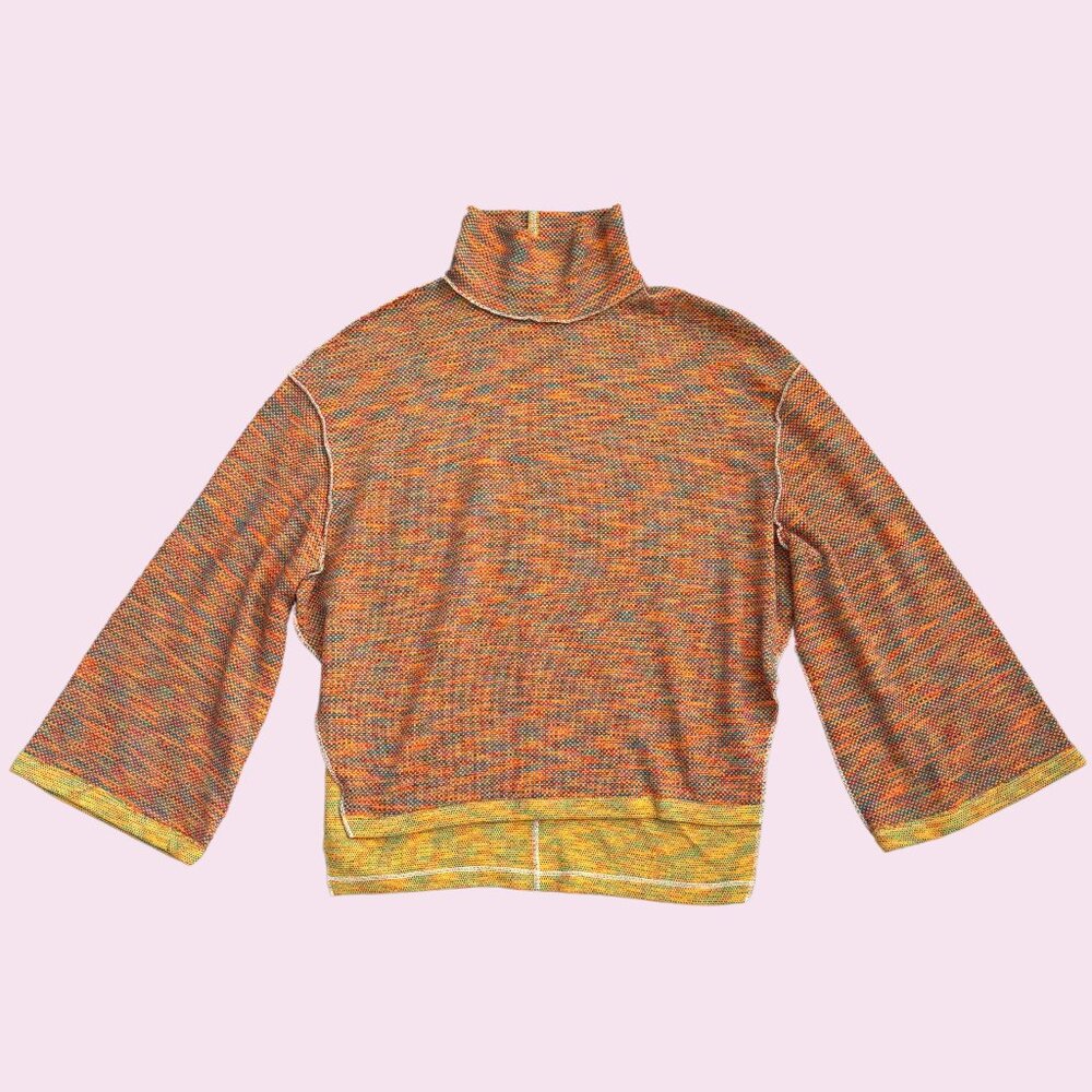 Free People/We The Free Colorful Orange/Yellow Reversible Sweater Size Large